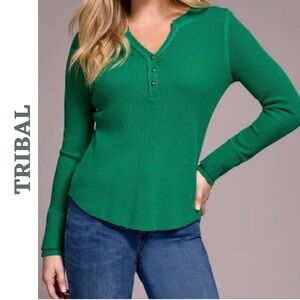 Tribal Green Waffle Knit Henley Extra Small XS NWT
